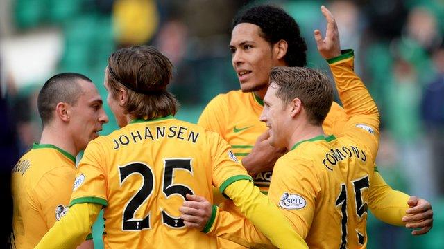 Celtic players congratulate scorer Virgil van Dijk