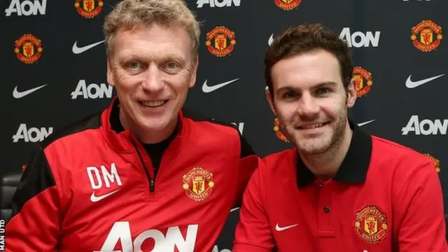 Manchester United's new record signing Juan Mata (right) with manager David Moyes