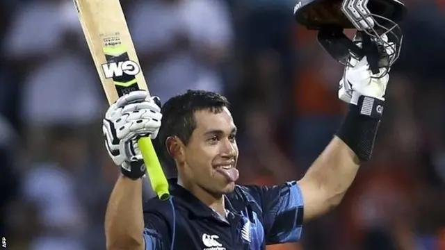 New Zealand's Ross Taylor celebrates his century in Hamilton