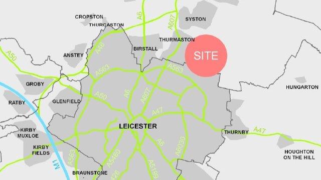 The site selected for 4,500 homes in Leicester