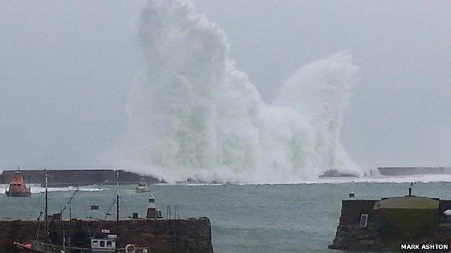 Waves crash in Alderney