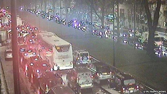 Traffic on Park Lane during the evening rush-hour