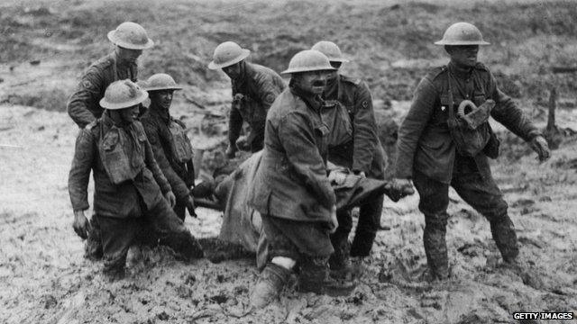 Stretcher bearers at Ypres during World War One