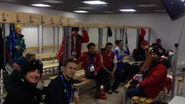 Lizzy Arnold and team-mates watching the slopestyle final