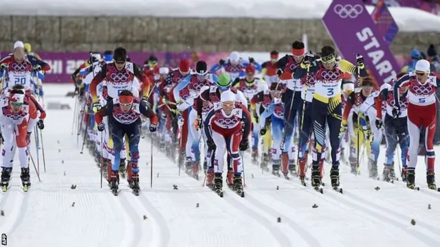 The start of the cross-country skiing event