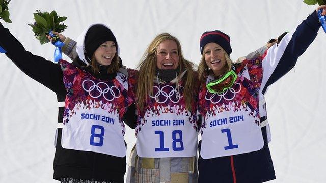 Enni Rukajarvi, Jamie Anderson and Jenny Jones