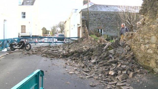 Collapsed wall in Plymouth