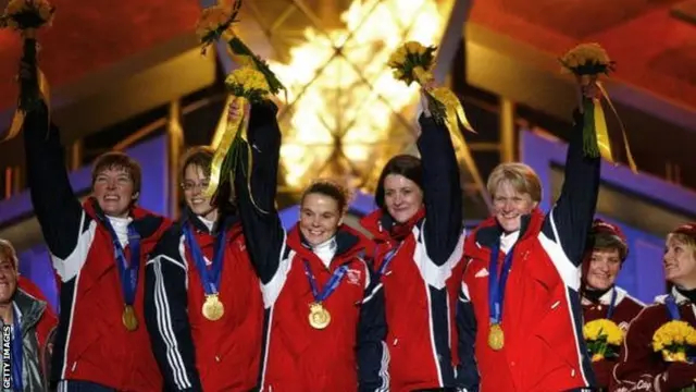 (From left to right) Margaret Morton, Janice Rankin, Fiona MacDonald, Debbie Knox and Rhona Martin of Great Britai