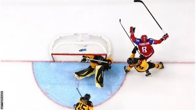 Iya Gavrilova of Russia celebrates after scoring