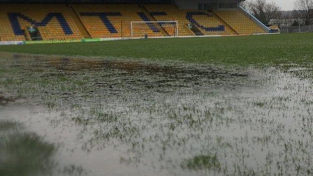 Mansfield Town's waterlogged pitch
