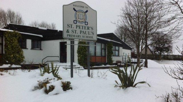 Some schools have remained open despite the snow, such as St Peter's & St Paul's in Foreglen, near Dungiven.