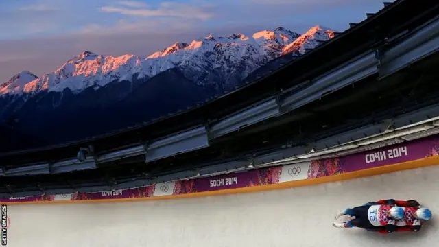 Action from the men's doubles luge