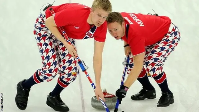 Norwegian men's curling team against Germany