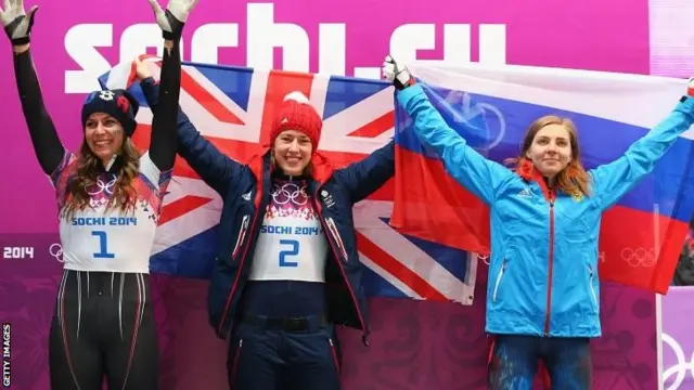 Lizzy Yarnold with her fellow skeleton medallists