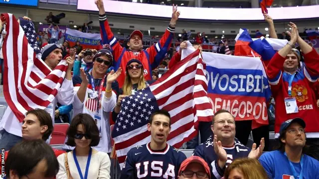 American and Russian ice hockey fans