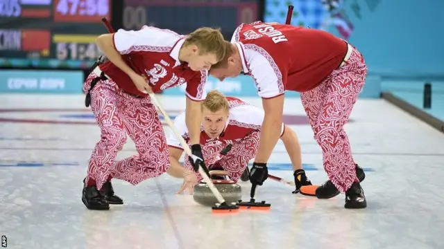 Russia's Alexey Stukalskiy throws the stone