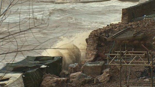 Damage to the sea wall at Dawlish