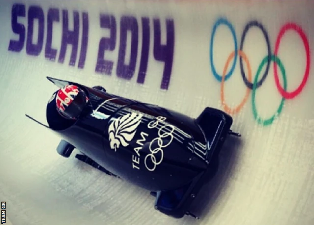 Team GB in bobsleigh action