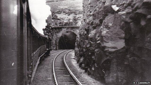 Steam train enters Queensbury Tunnel