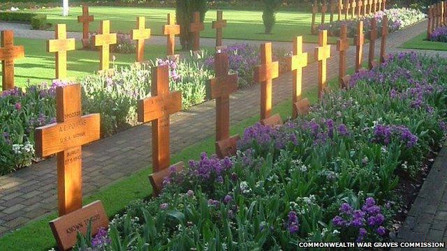 Crosses in the war cemetery in Howard Davis Park, Jersey