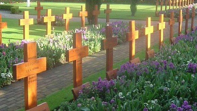 Crosses in the war cemetery in Howard Davis Park, Jersey