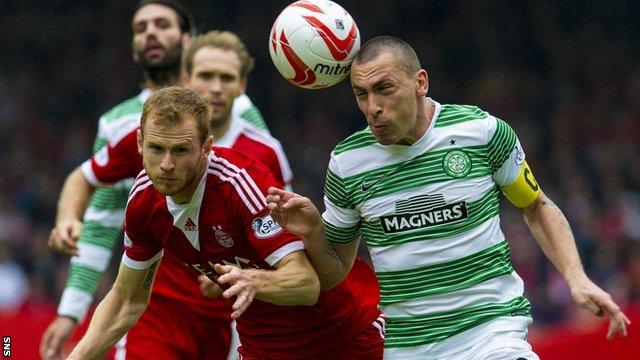 Aberdeen's Mark Reynolds battles with Celtic's Scott Brown