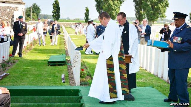 The remains of three South African soldiers buried at Tyne Cot in July 2013