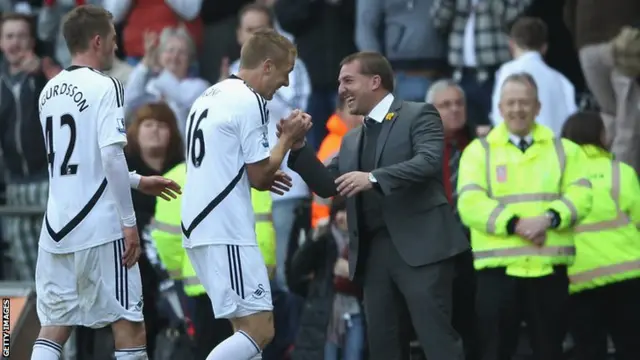 Brendan Rodgers with his then Swansea captain Garry Monk