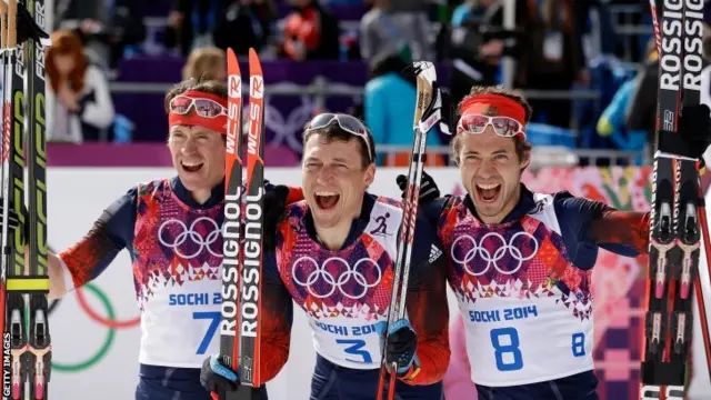 Maxim Vylegzhanin, Alexander Legkov and Ilia Chernousov