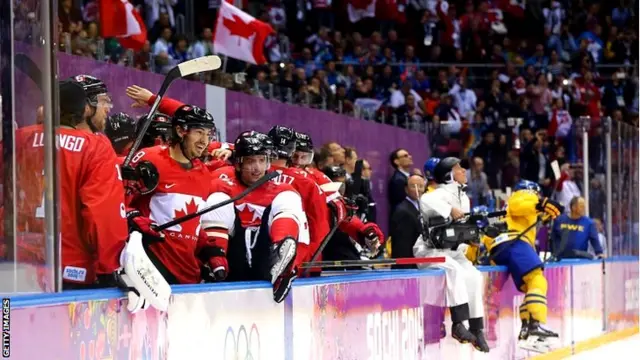 Canada players celebrate their 3-0 victory