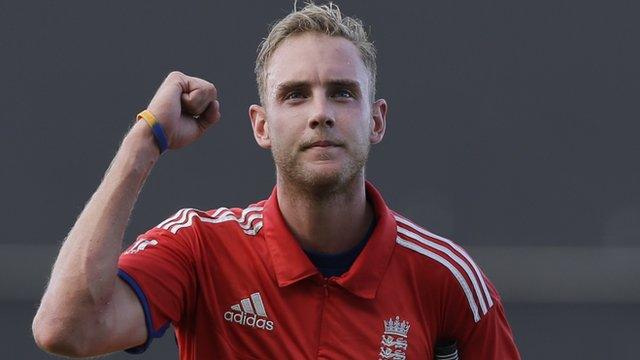 Stuart Broad celebrates England win v West Indies