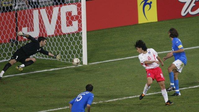 Ahn Jung-Hwan scores the golden goal for South Korea against Italy