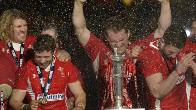 Wales rugby union team celebrate winning the 2013 Six Nations Championship