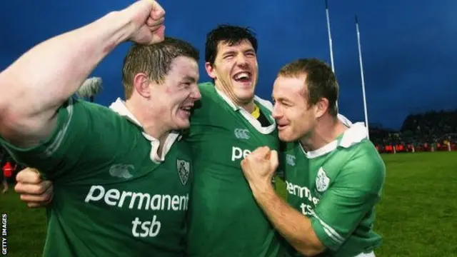 (from left to right) Brian O'Driscoll, Shane Horgan and Denis Hickie.