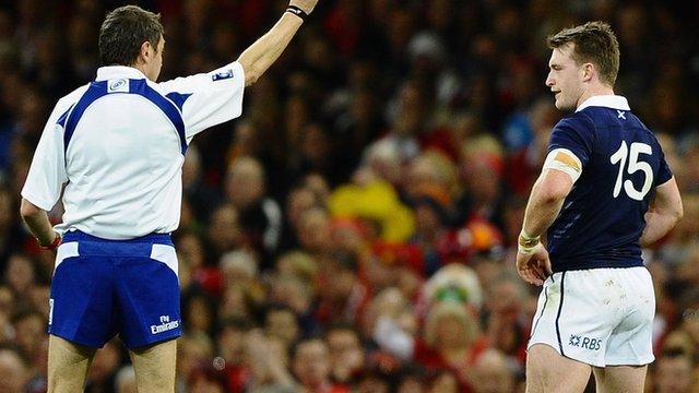 Stuart Hogg (right) was dismissed by referee Jerome Garces