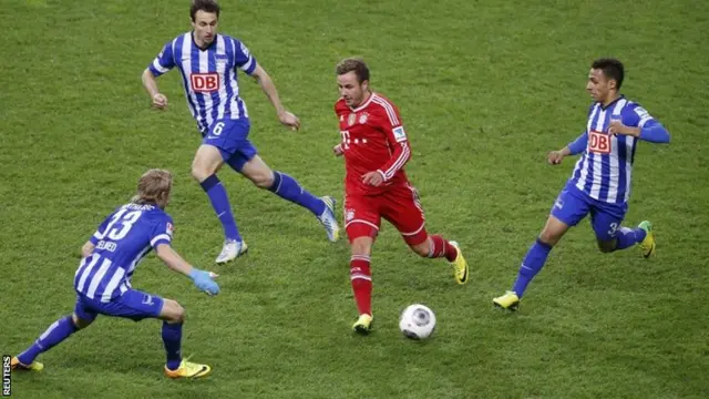 Mario Gotze in action for Bayern Munich against Hertha Berlin