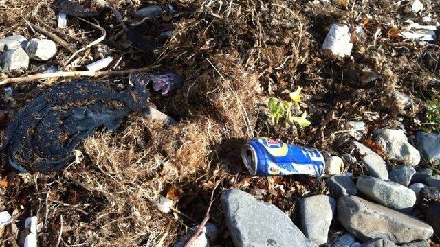 Rubbish on Llanfairfechan beach in Conwy during the litter survey