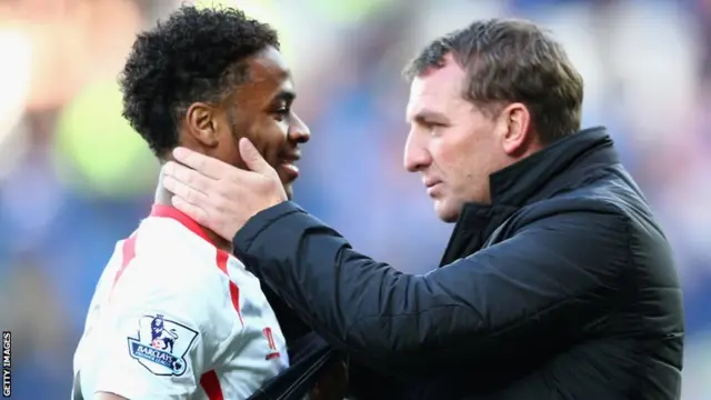 Liverpool's Raheem Sterling with manager Brendan Rodgers