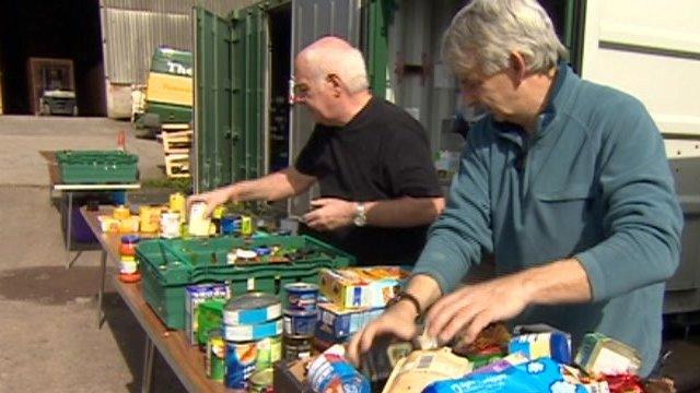 Volunteers sorting food donations out at the Bath food bank