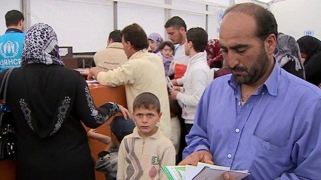 Refugees registering with UN