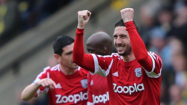 West Brom's Morgan Amalfitano celebrates his first-half goal