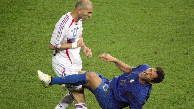 France's Zinedine Zidane headbutts Italy's Marco Materazzi