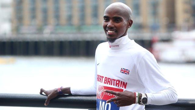 Mo Farah prepares to race in the 2014 London Marathon