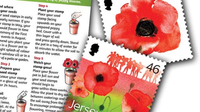 Jersey stamps including poppy seeds