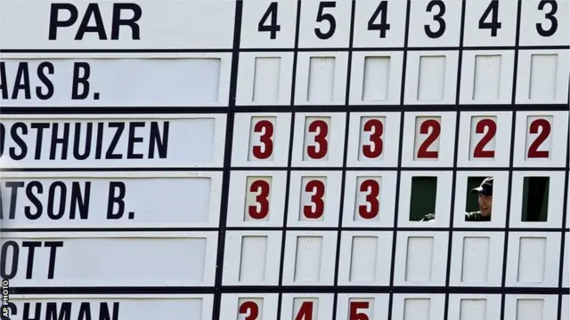 Score board updated on the seventh fairway leader board