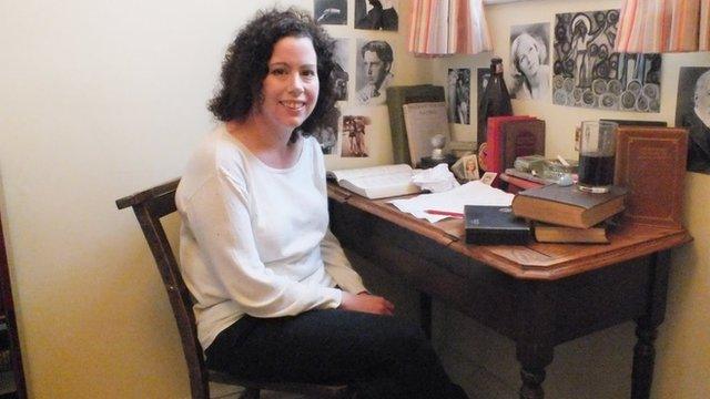 Dylan Thomas's granddaughter Hannah Ellis in the poet's bedroom