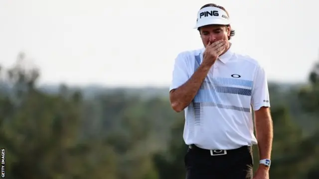 Bubba Watson reacts to winning the Masters for a second time