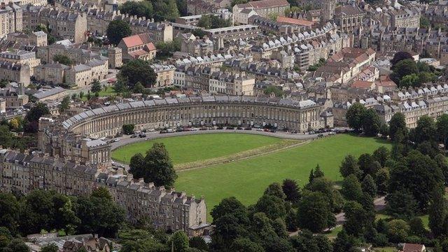 Aerial view of The Royal Crescent in Bath