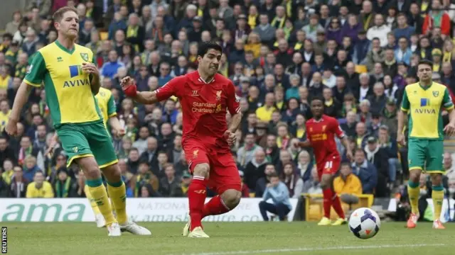 Luis Suarez scores for Liverpool