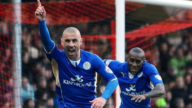 Kevin Phillips celebrates his goal for Leicester against Bournemouth